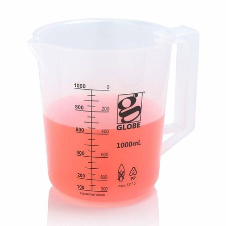 GLOBE SCIENTIFIC 1000mL Beaker with Handle, Diamond Essentials, Low Form, Printed Graduations, PP 3654-1M